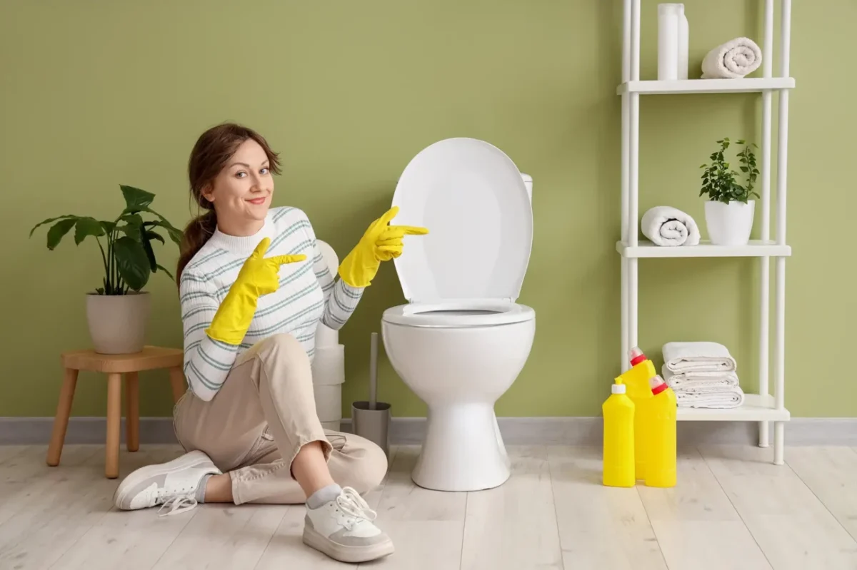 žena u toaletní mísy