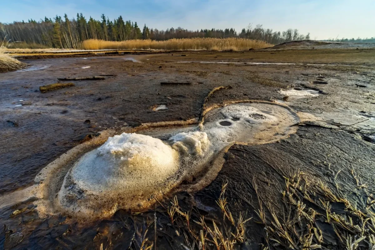 Vyvěrající voda v krajině.