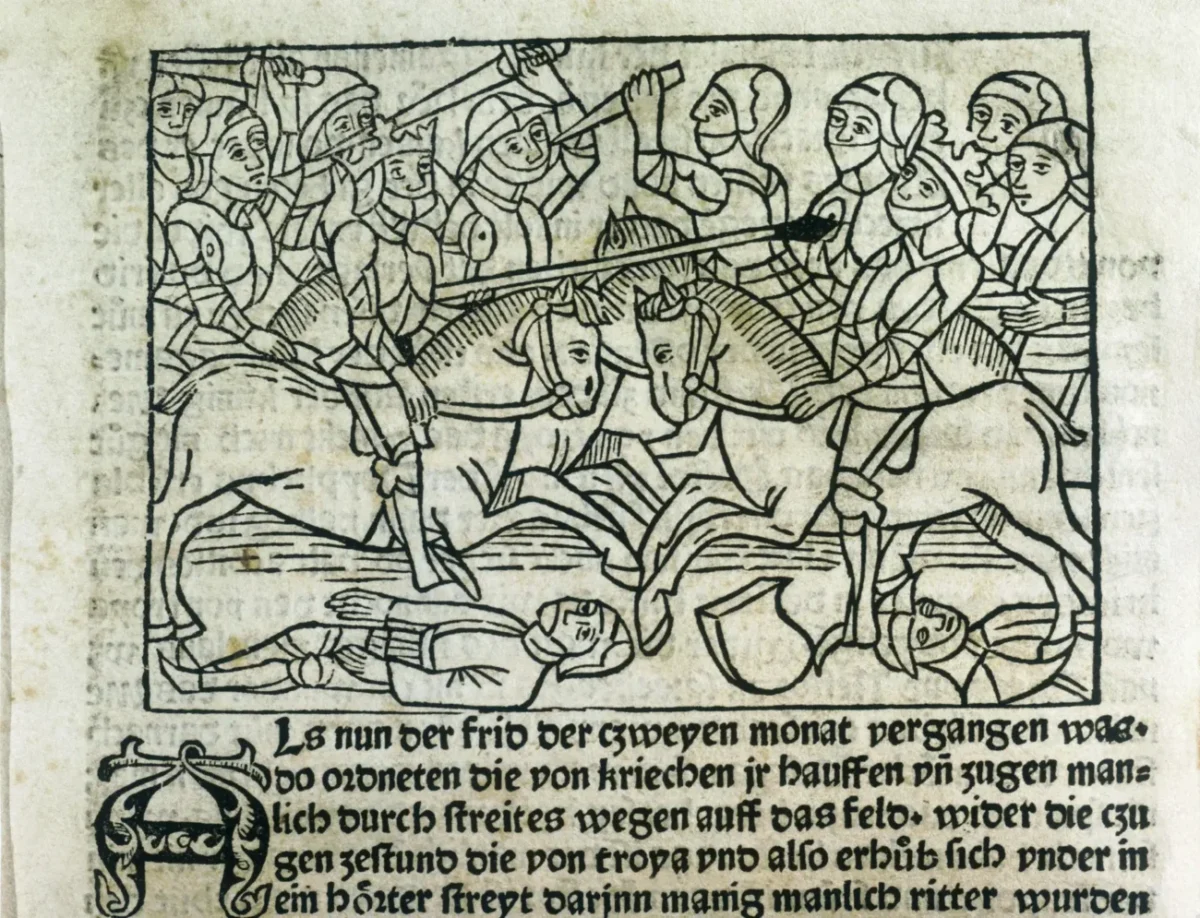 Porážka Tróje, dřevoryt z roku 1489, Strassburg