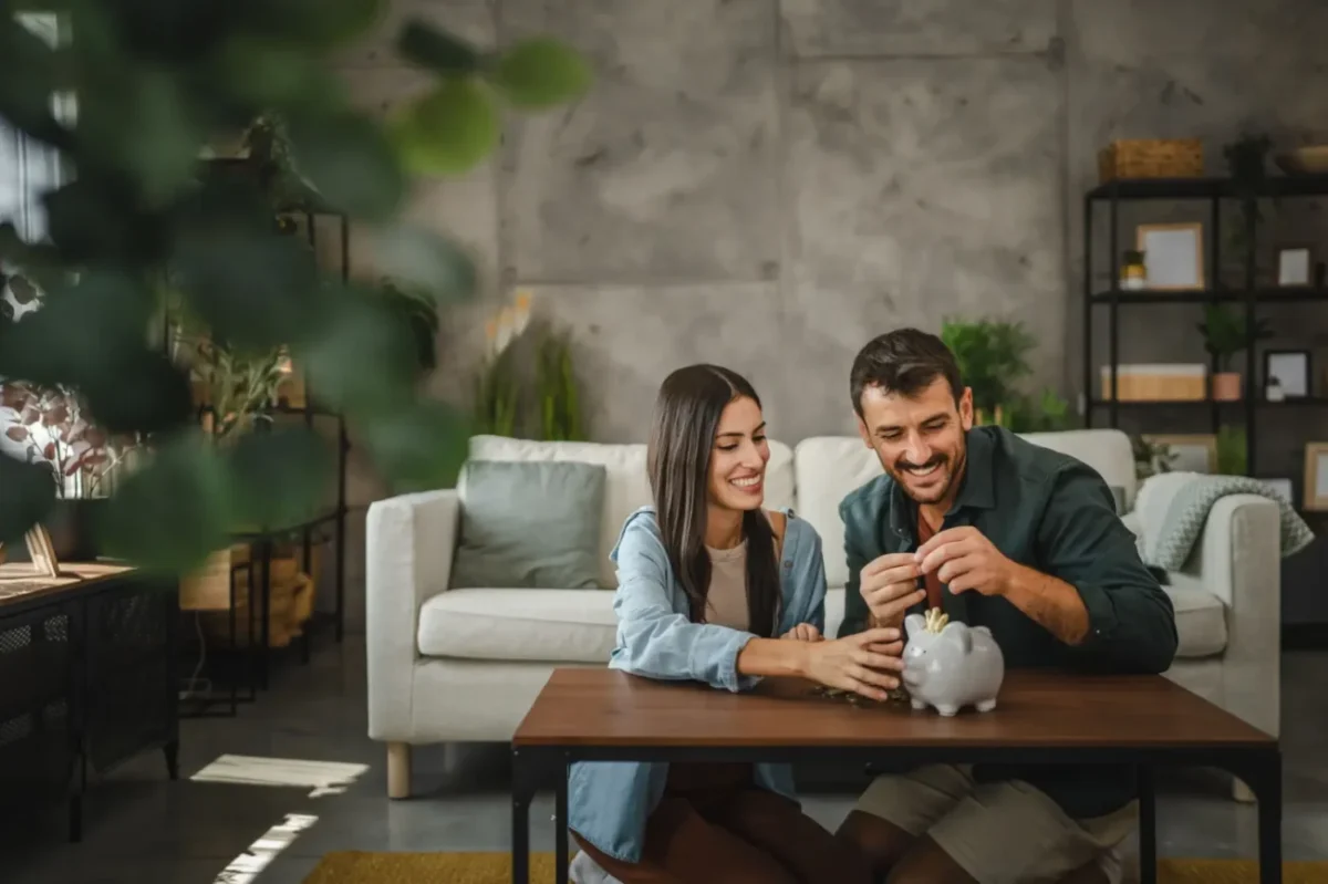 mladý pár šetří peníze