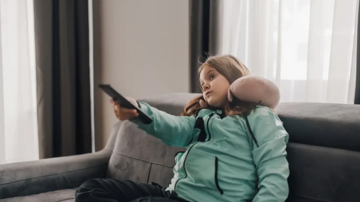 znuděné dítě sleduje televizi