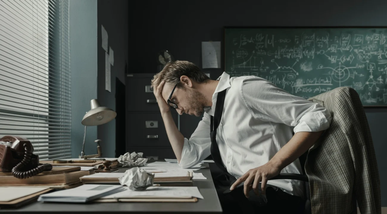 shutterstock_1810493095-2 | TVGURU.cz Muž si láme hlavu nad matematikou.