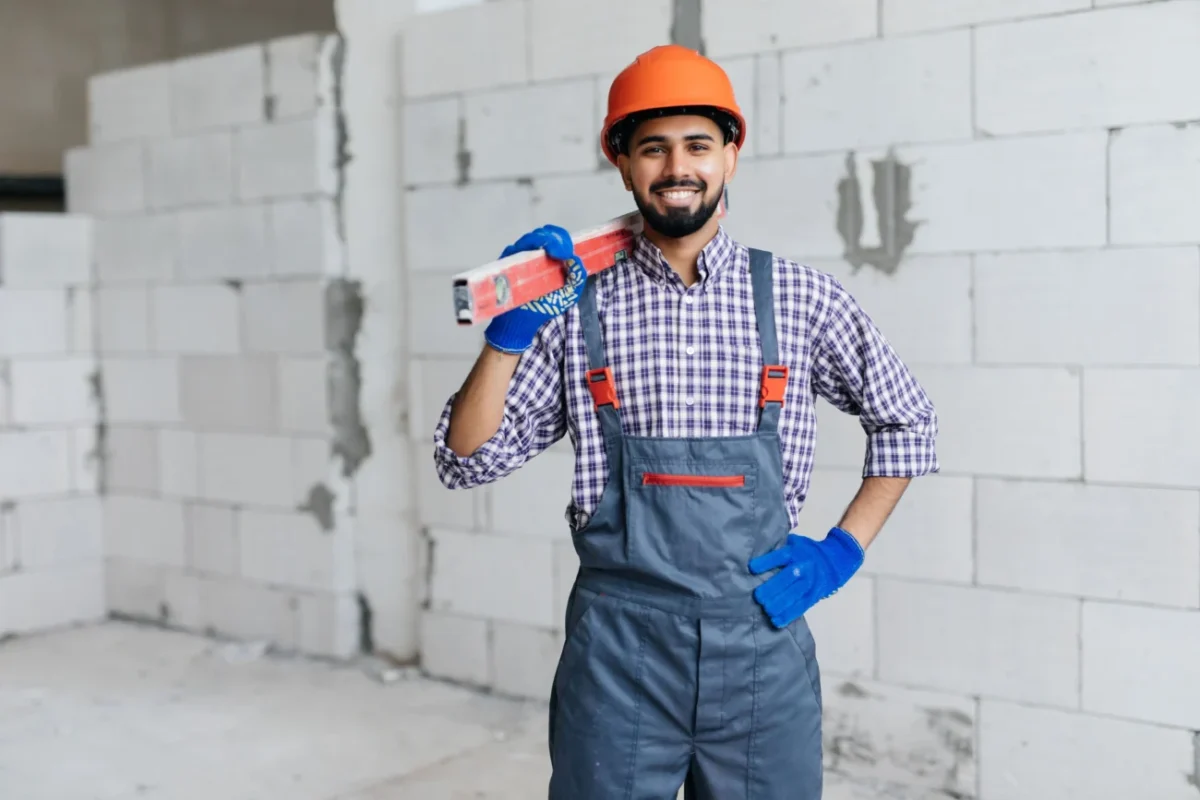 muž v monterkách na stavbě