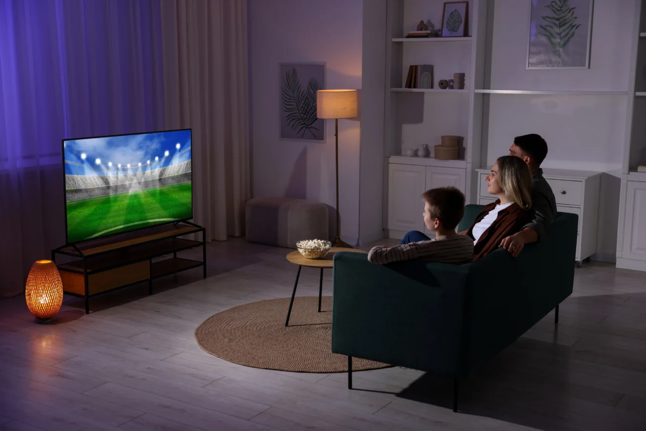 Sledování televize nově upravuje i zákon Evropské unie. Zdroj: Shutterstock | TVGURU.cz Lidé dívající se na televizi.