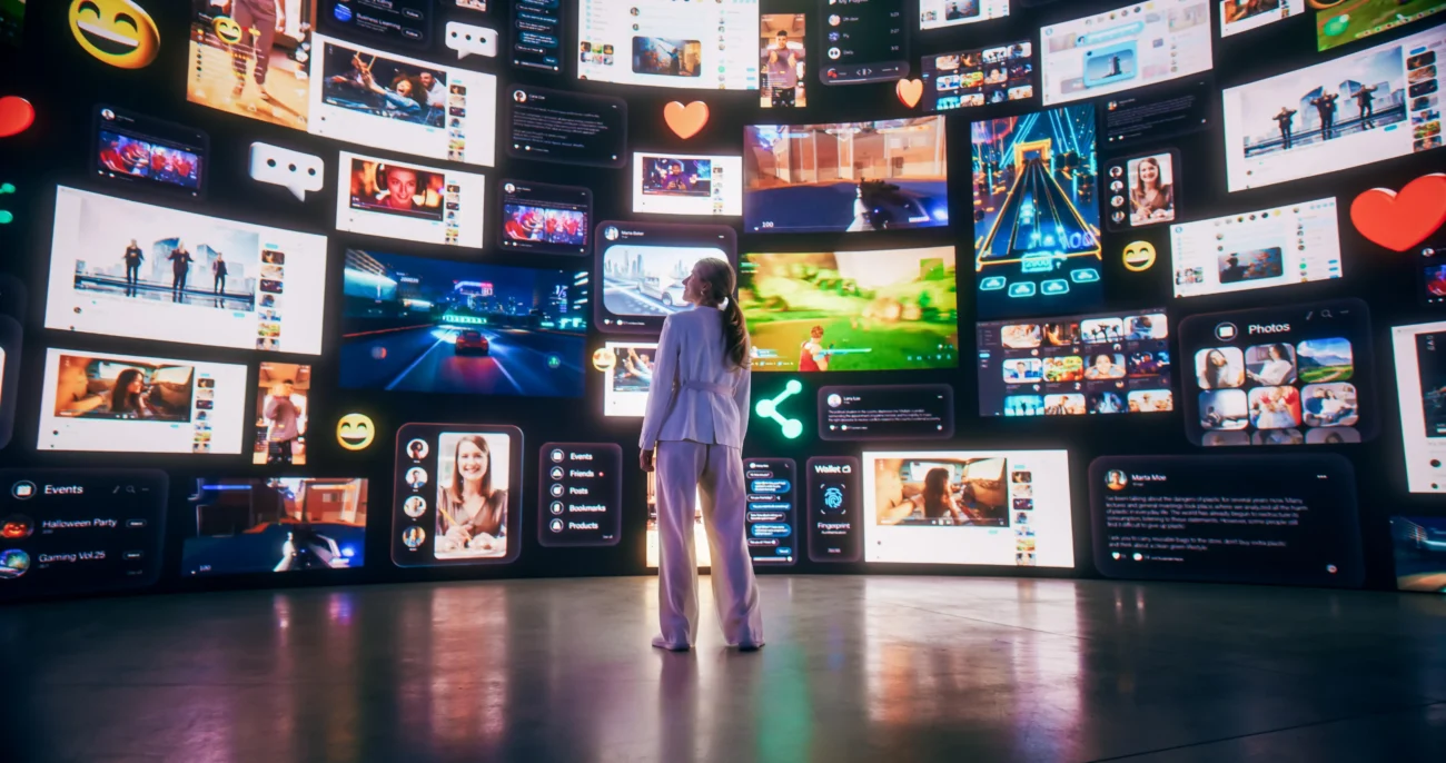 shutterstock_2492759463-min | TVGURU.cz žena před výběrem několika streamovacích platforem