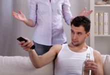 Muž v ruce drží lahev a kouká se na TV.