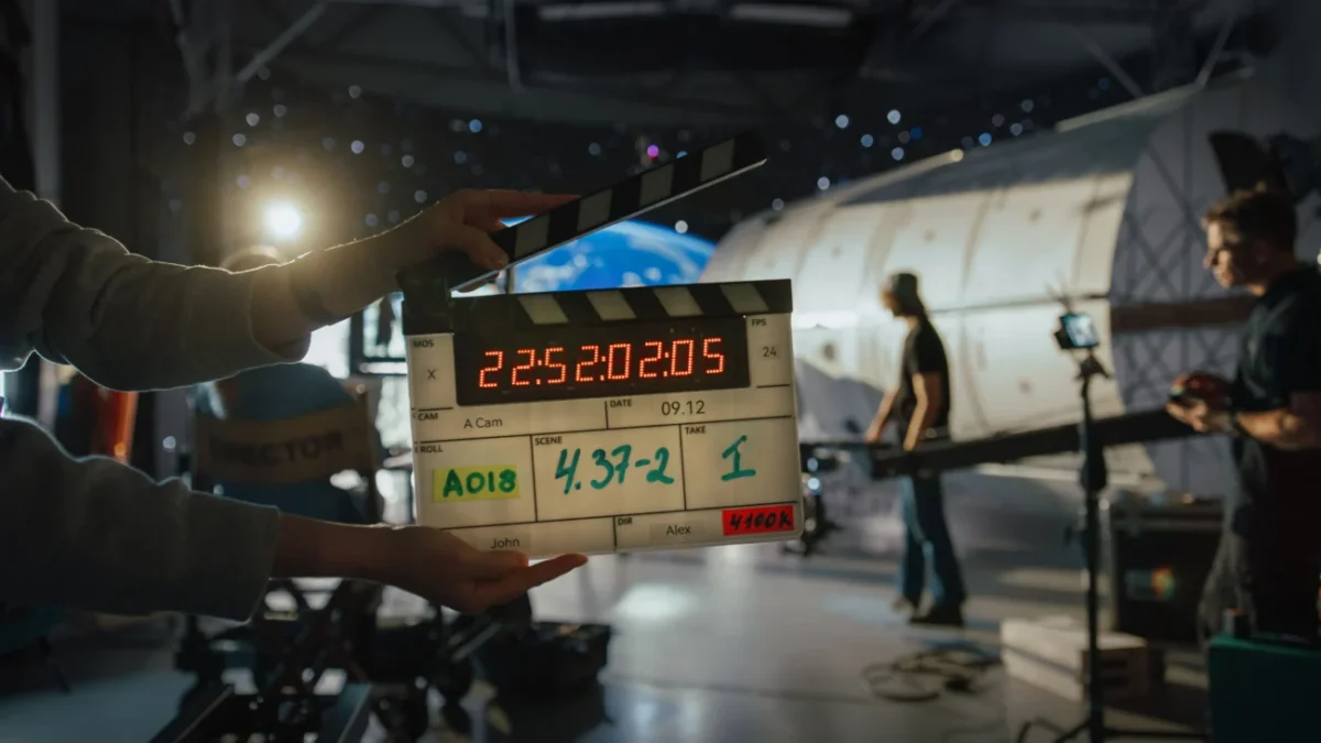 filmová klapka ve studiu