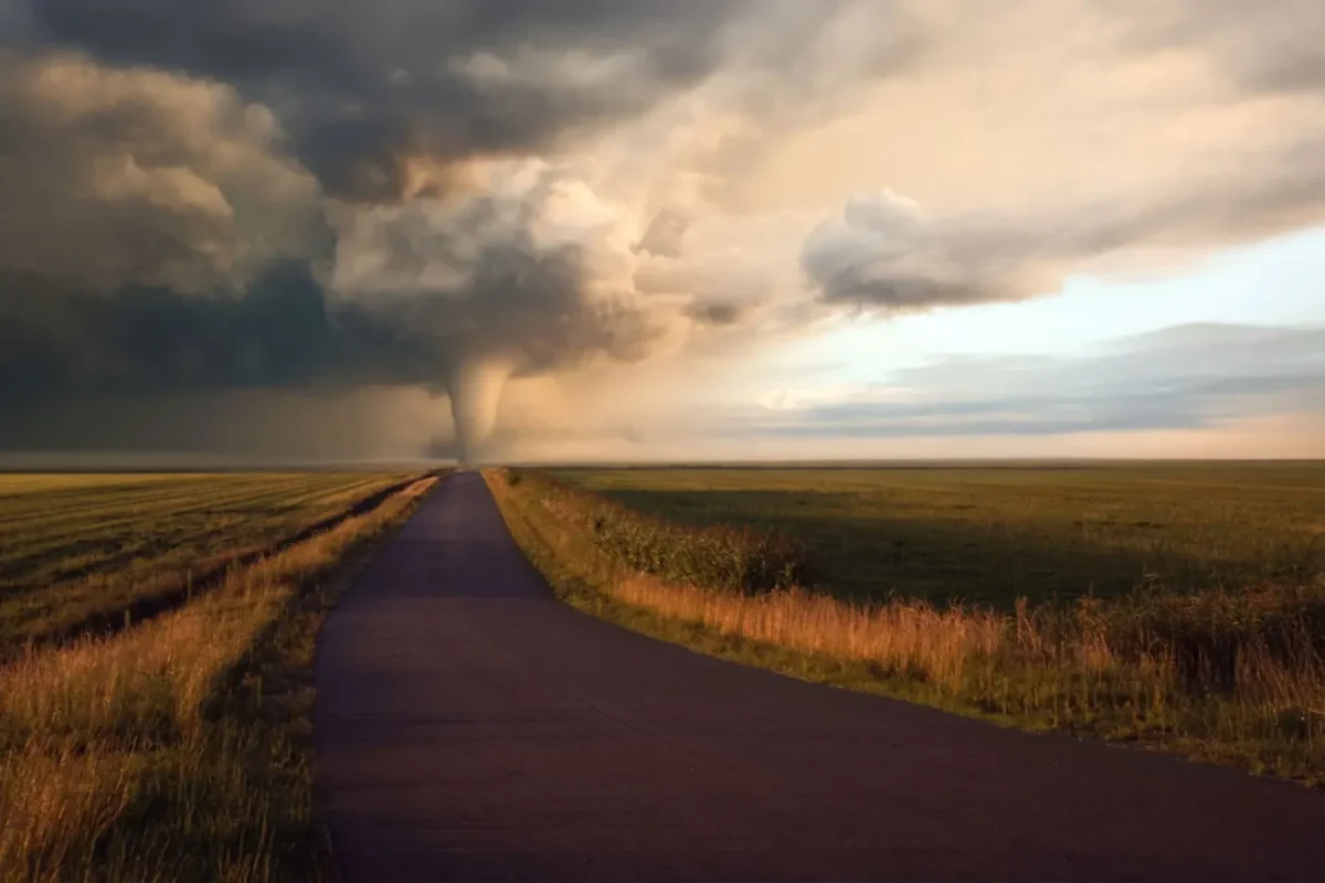 tornádo nad silnicí kdesi v dálce