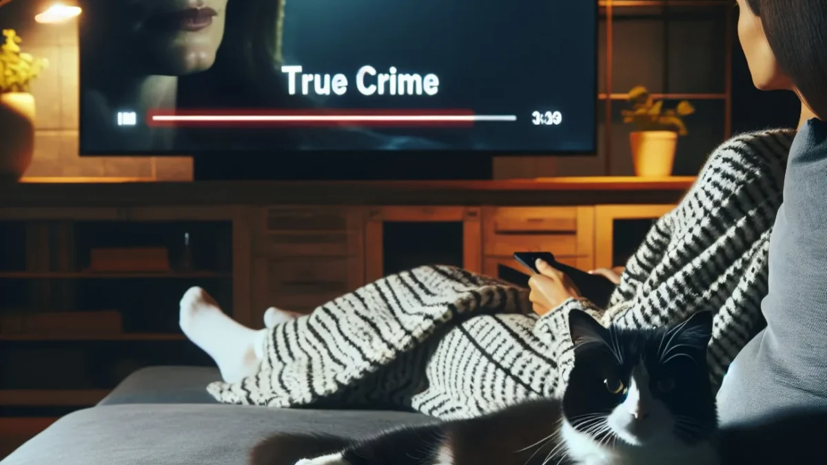 Žena sledující true crime.