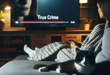Žena sledující true crime.