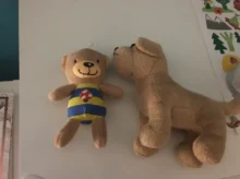 plyšový pes hračka s medvídkem