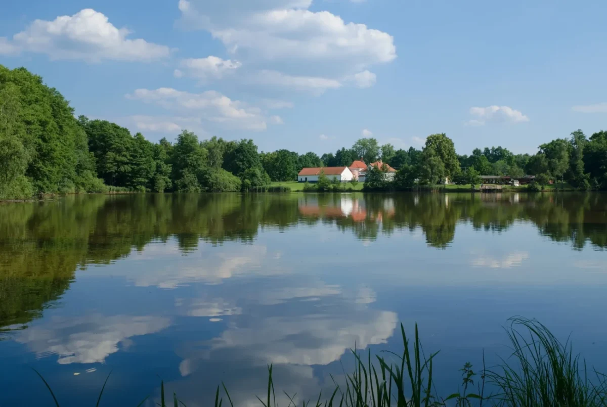 Rybník se stavením.