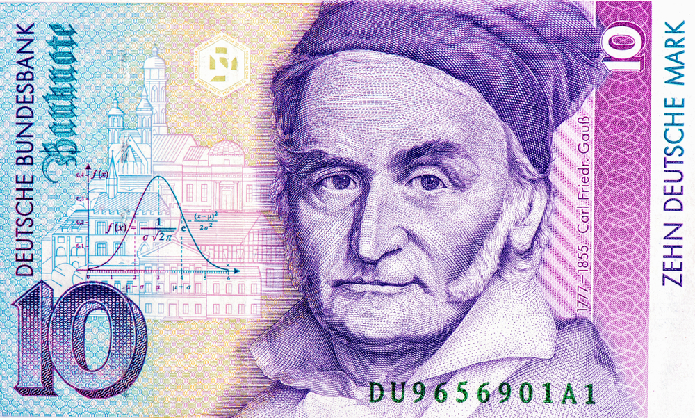 shutterstock_1146351125 | TVGURU.cz Carl Friedrich Gauss, německý matematik. Portrét z německé bankovky v hodnotě 10 marek.