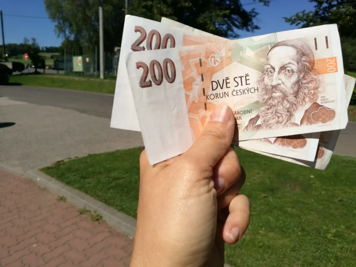 Člověk v ruce drží české bankovky.