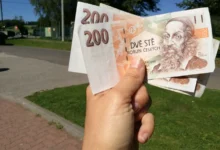 Člověk v ruce drží české bankovky.