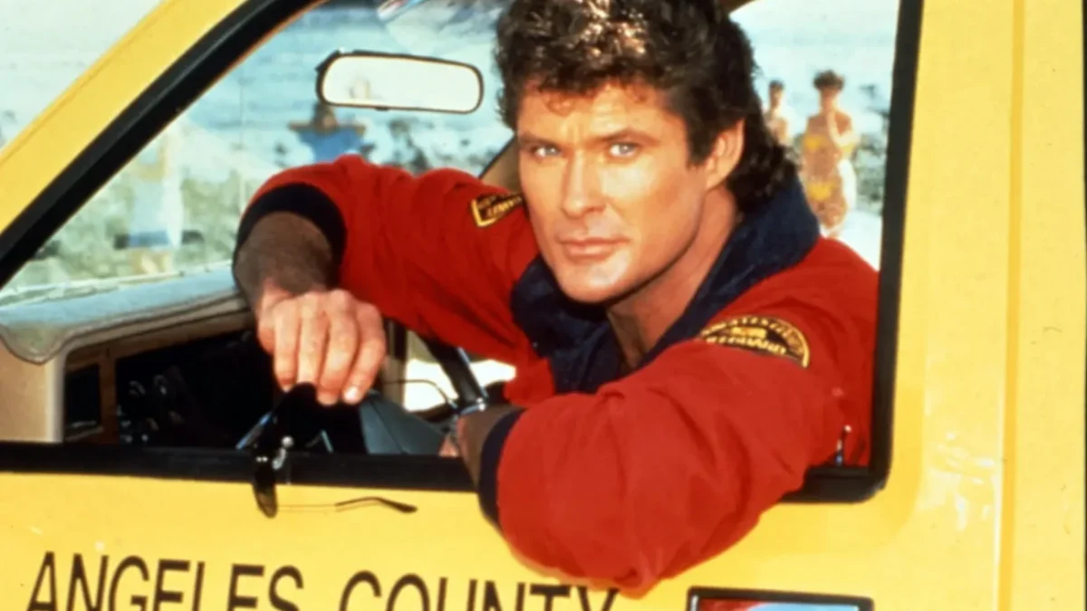 americký herec David Hasselhoff během natáčení Pobřežní hlídky
