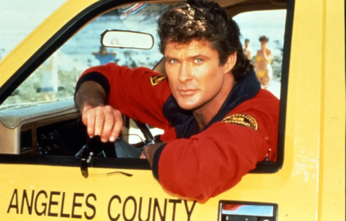 americký herec David Hasselhoff během natáčení Pobřežní hlídky