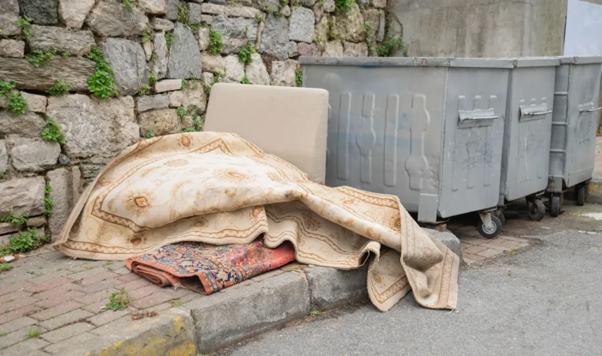 staré koberce u popelnic