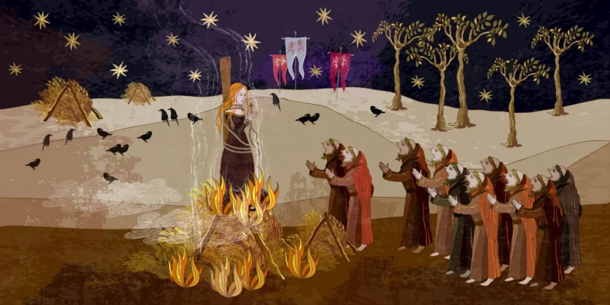 malba z procesu upalování čarodějnice