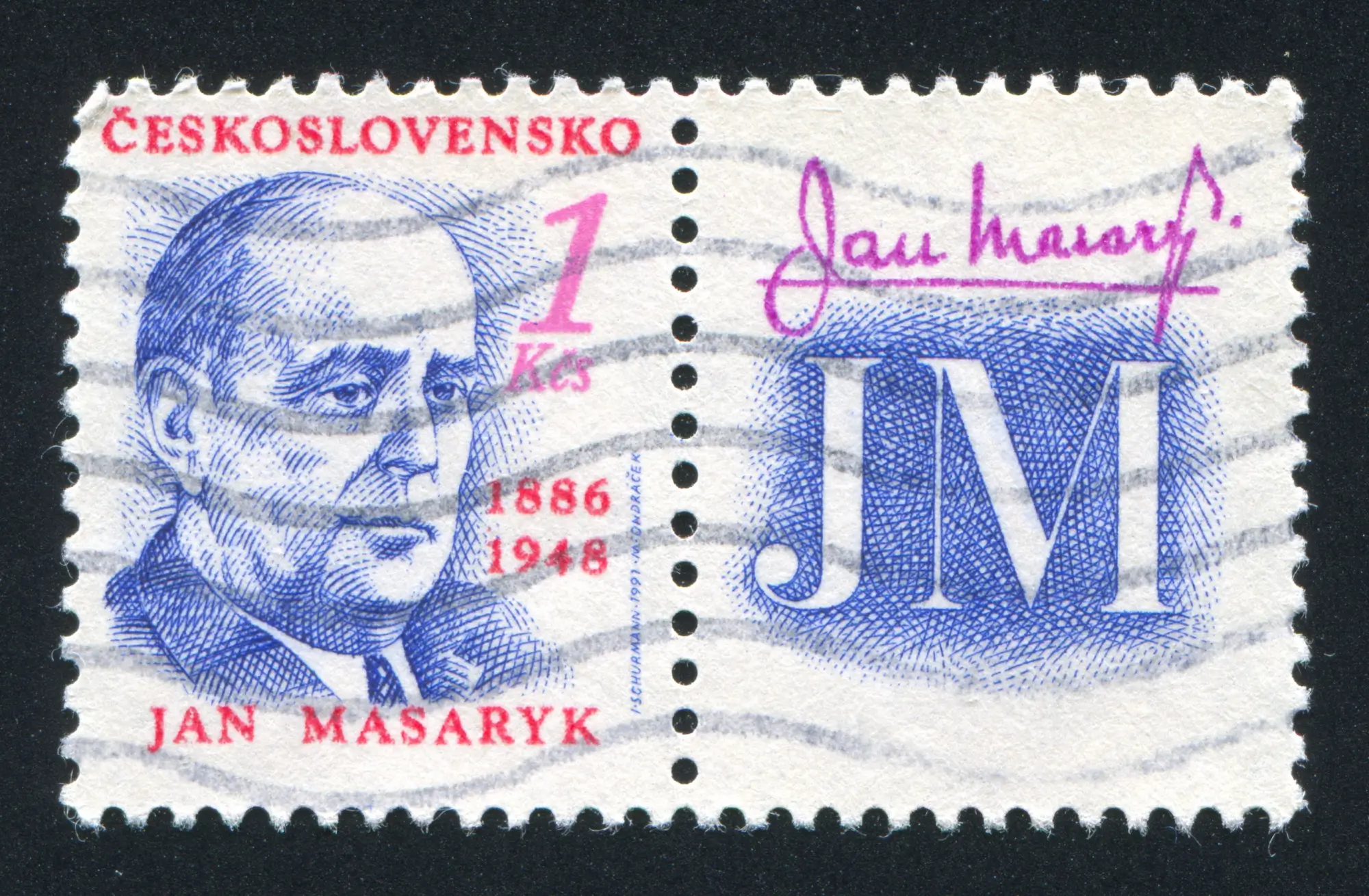 poštovní známka s Janem Masarykem