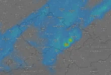 mapa s vyznačením deště a bouřek nad Českou republikou v pondělí 22.9.2025