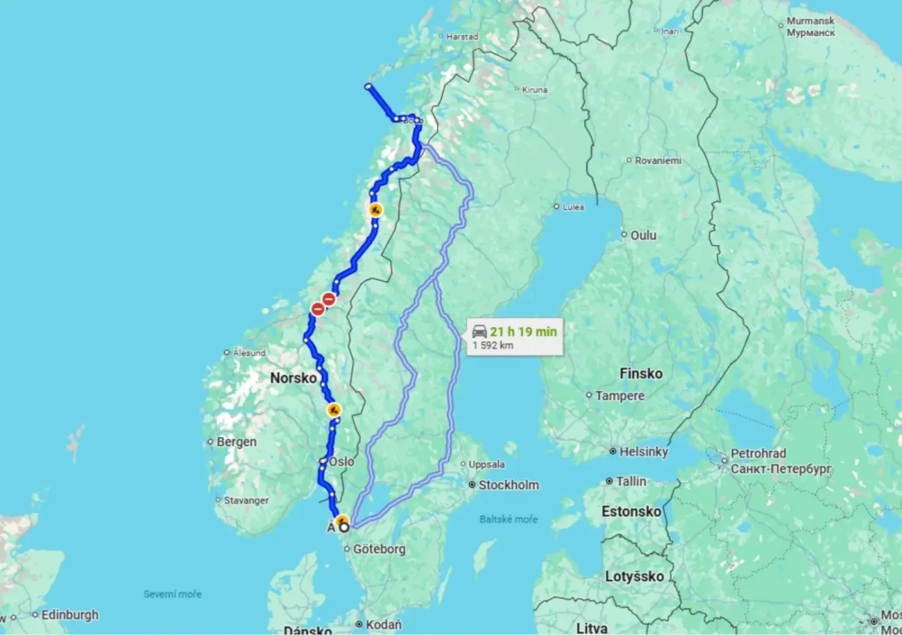 Dvě města s jednopísmenným názvem od sebe dělí téměř 1 600 kilometrů. Zdroj: Googlemaps.com | TVGURU.cz Obrázek Google Maps