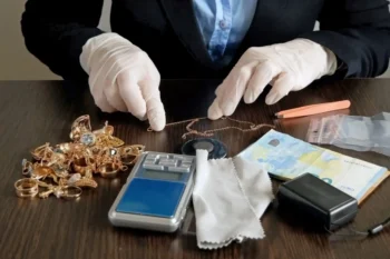muž v zastavárně hodnotí předměty
