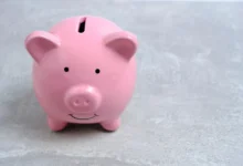 růžové prasátko na mince s úsměvem