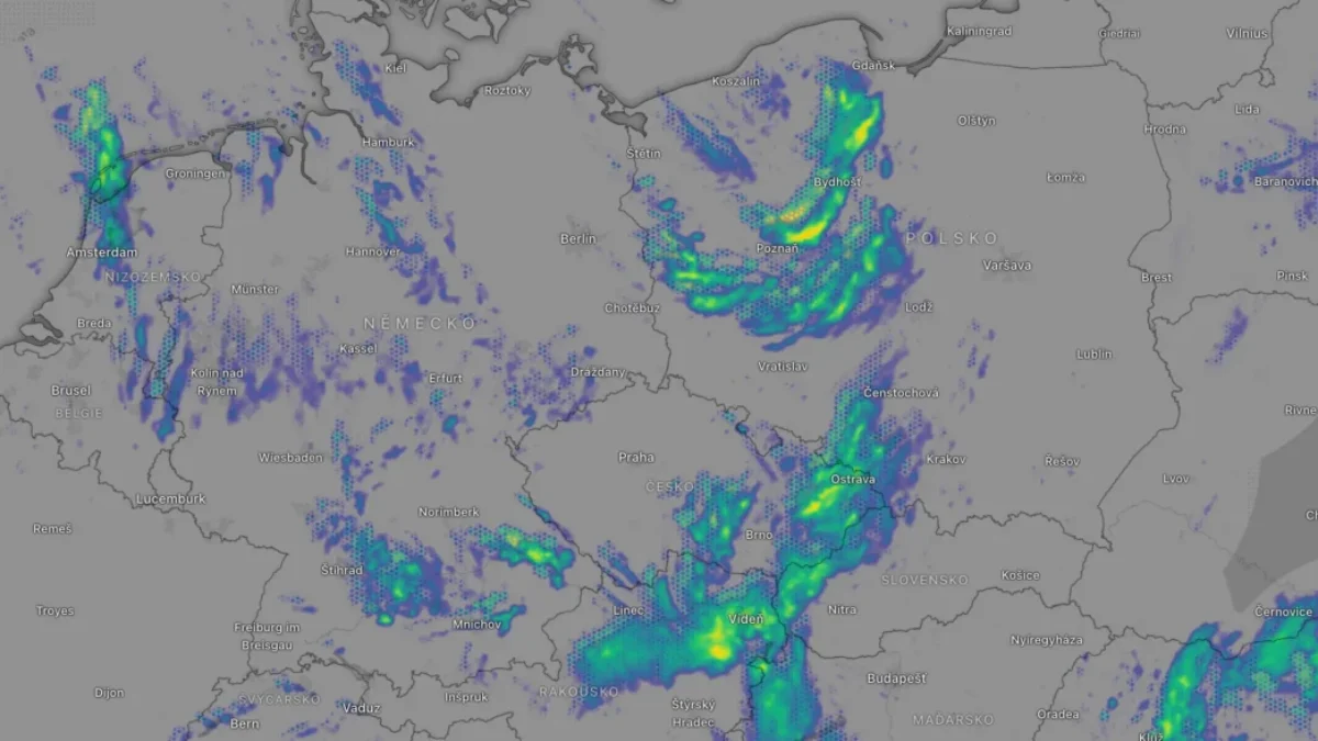 aktuální meteo radar - proudění vzduchu nad Českou republikou dnes