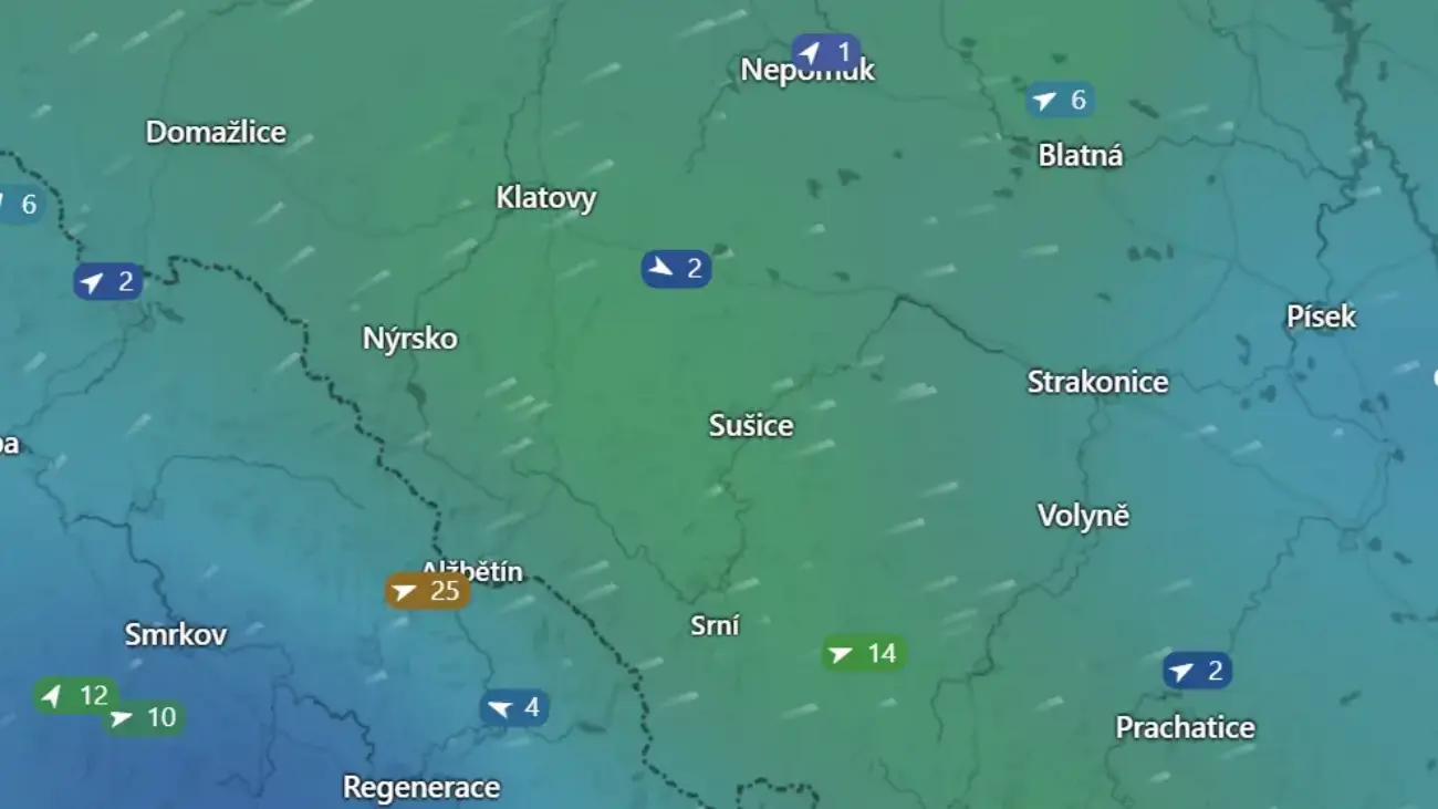 Aktuální snímek rychlosti a směru větru na Šumavě | TVGURU.cz Aktuální snímek rychlosti a směru větru na Šumavě