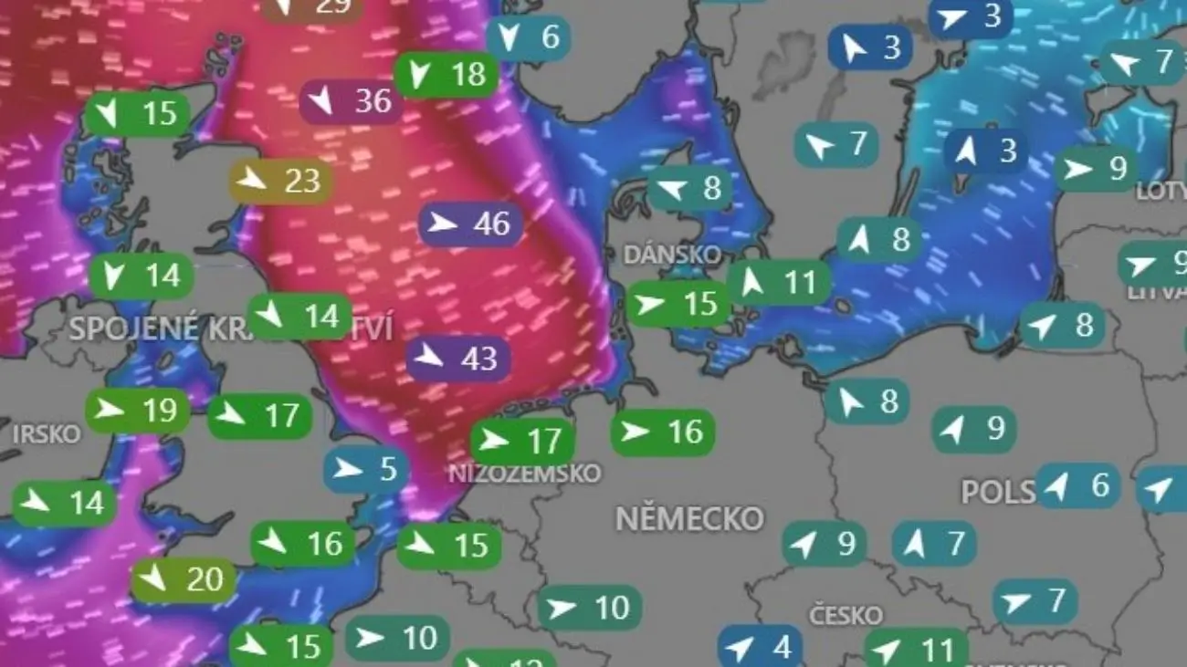 Aktuální rychlost větru nad Severním mořem a vysoké vlny | TVGURU.cz Aktuální rychlost větru nad Severním mořem a vysoké vlny