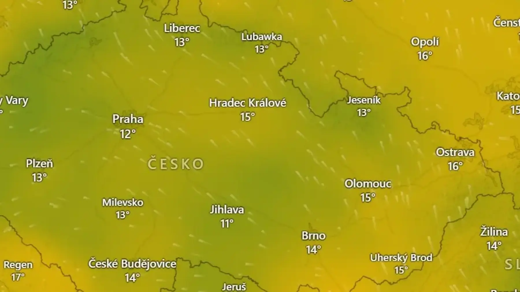 Teploty předpovězené na pátek 31. října ve 14 hodin