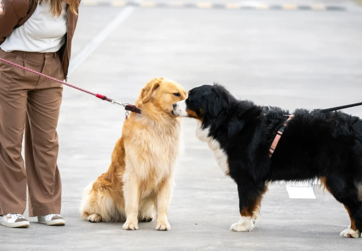 Pejsci se venku očichávají.