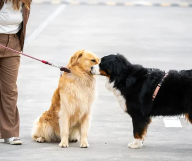 Pejsci se venku očichávají.