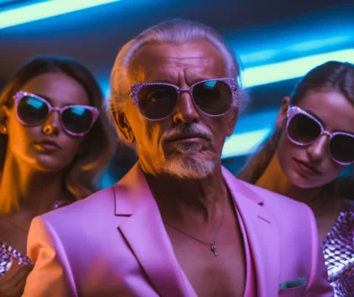 Hugh Hefner společně se dvěma ženami