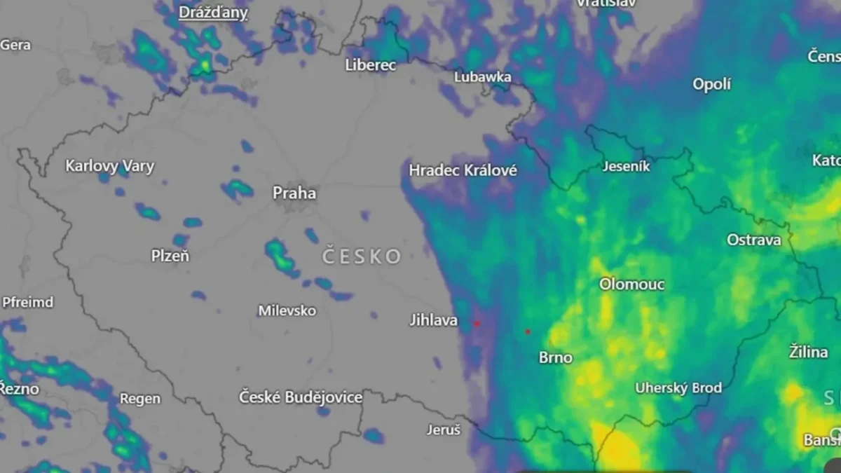 Aktuální snímek České republiky z meteoradaru