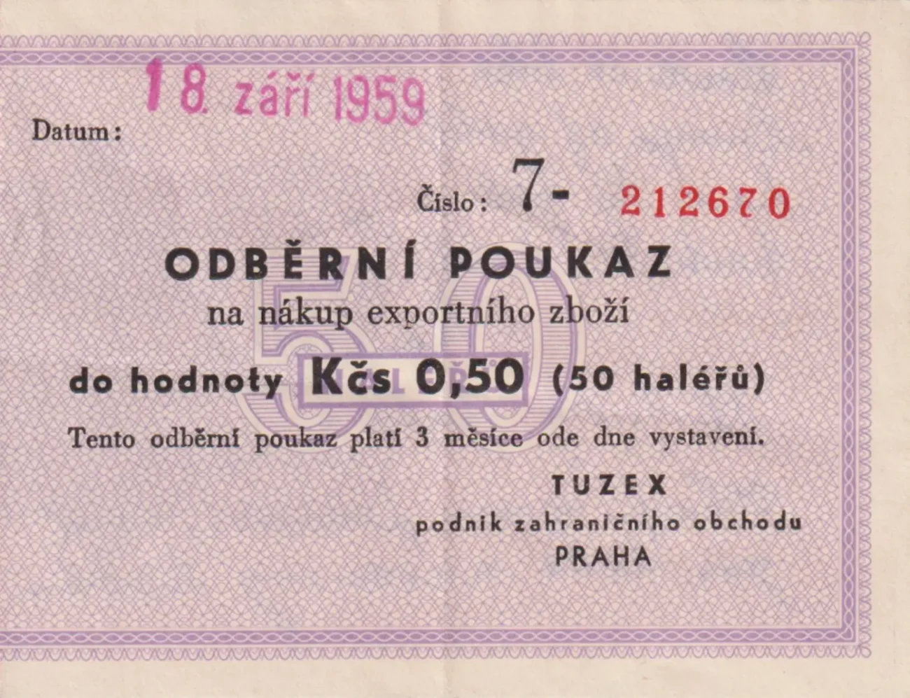 Bon, který se vydražil za 1 260 000 Kč