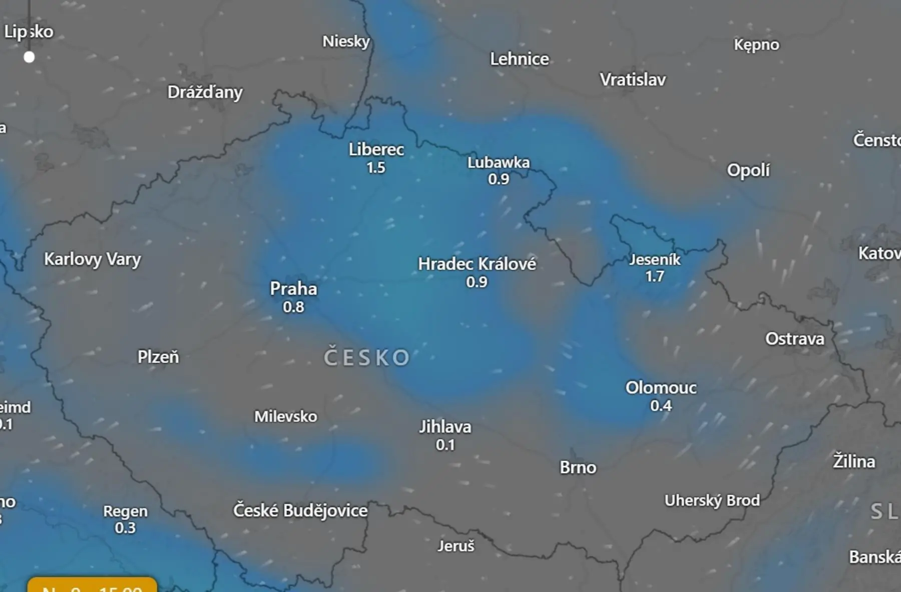 Srážky dnes odpoledne