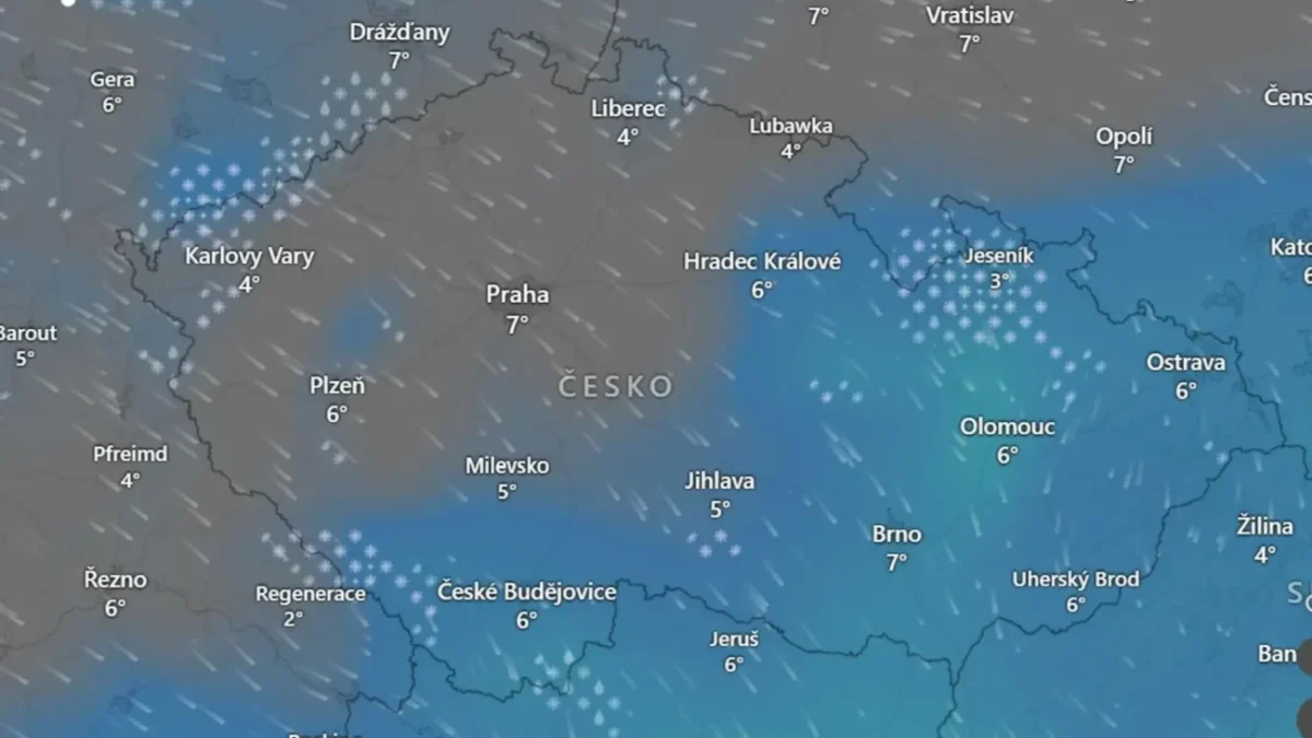 Sněžení na horách v pondělí 17. 11. 2025