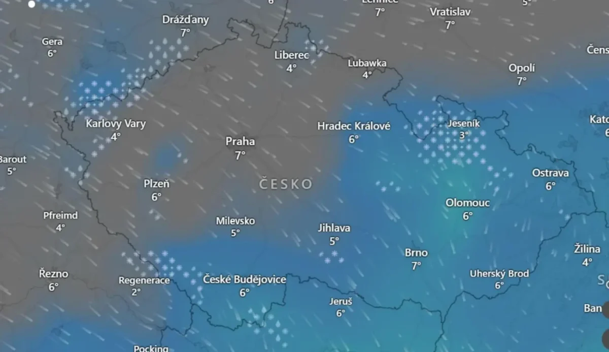 Sněžení na horách v pondělí 17. 11. 2025