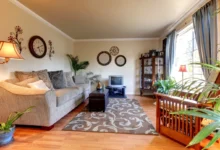 obývák vkusně zařízený v retro stylu