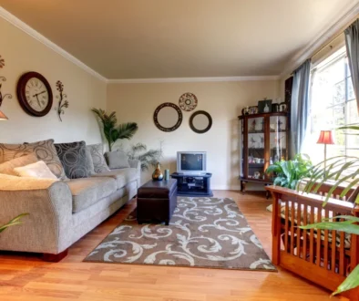 obývák vkusně zařízený v retro stylu