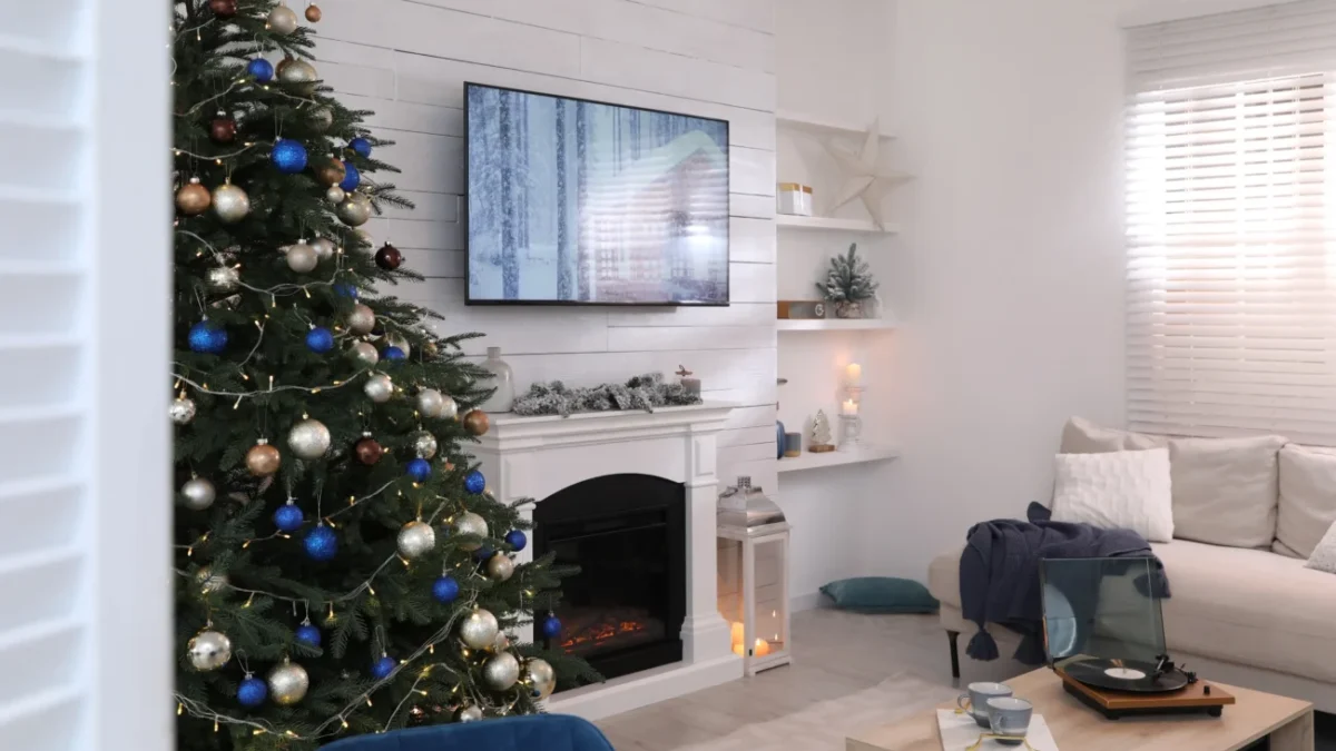 Vánočně vyzdobený obývací pokoj