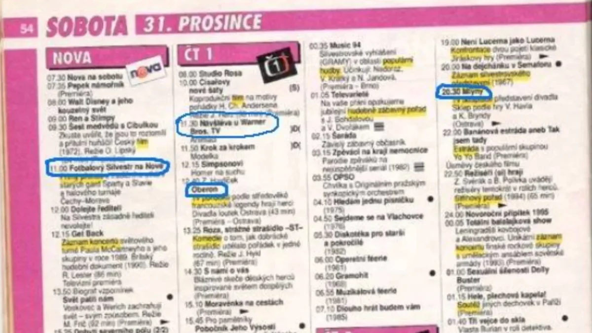 tv program tištěný a v něm zakroužkované pořady