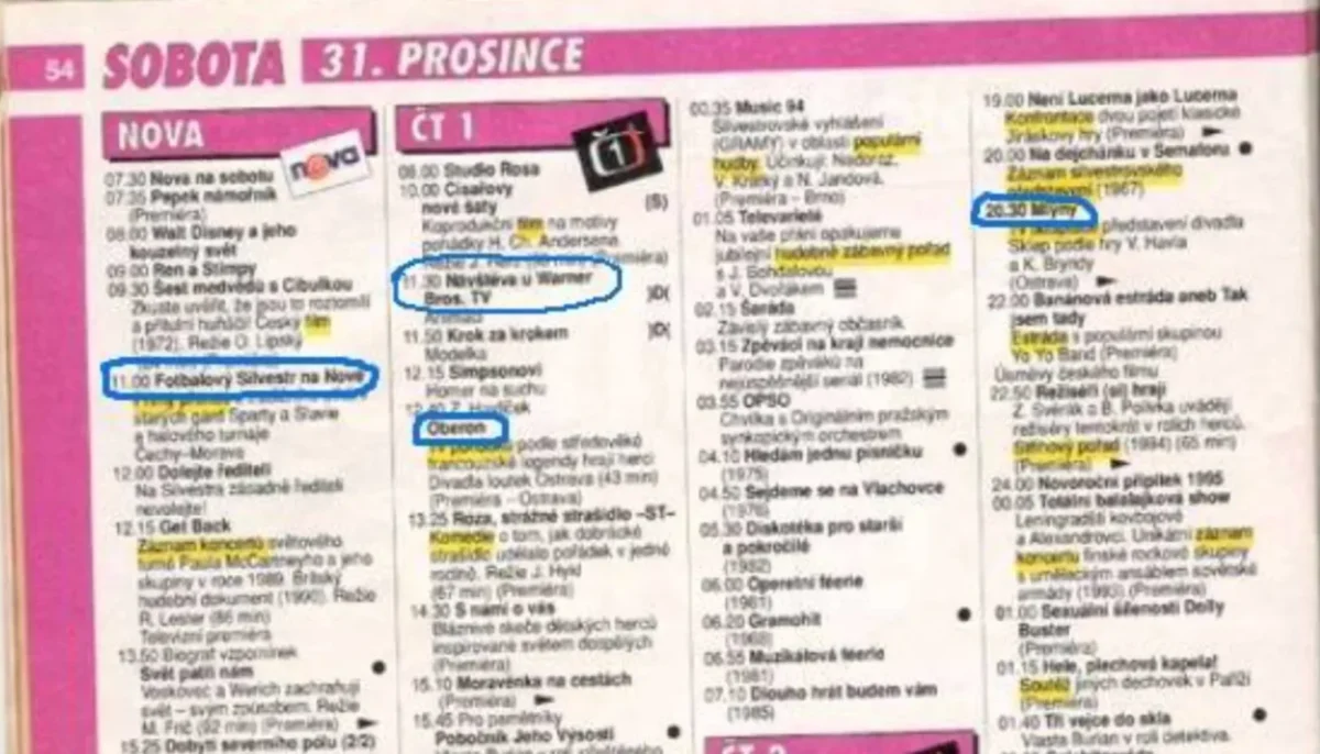 tv program tištěný a v něm zakroužkované pořady