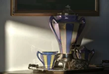 Porcelánová retro kávová konvice ve stylu Art Deco