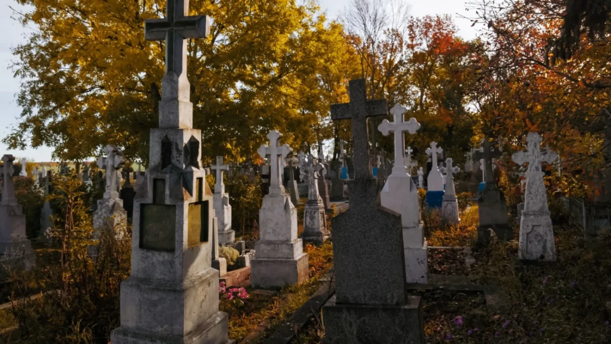 tajemný hřbitov jako z hororového filmu