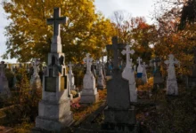 tajemný hřbitov jako z hororového filmu