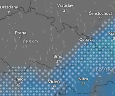 Proudění vzduchu a sněžení v pátek 13 hodin