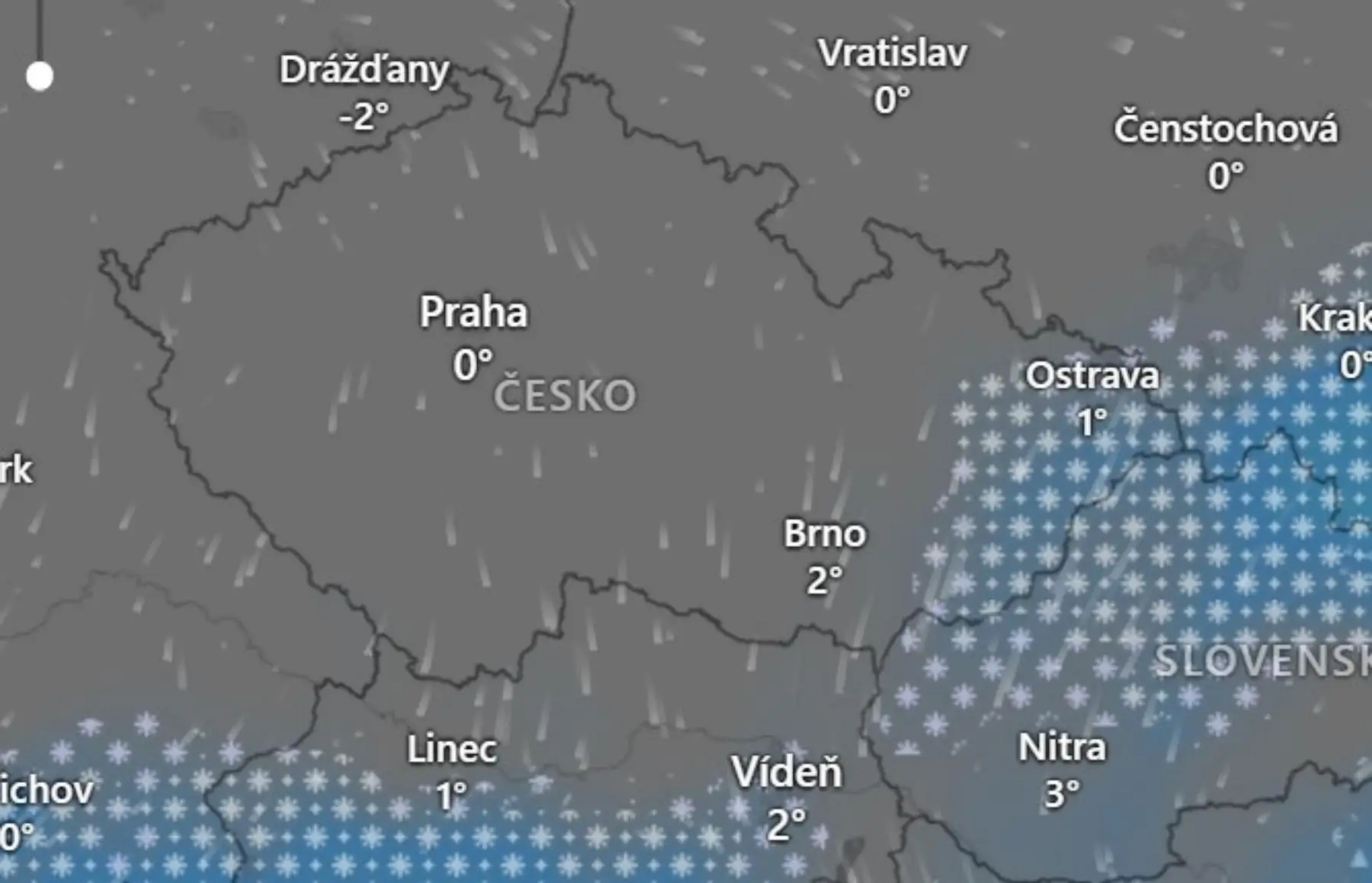 Sněžení v pátek 16 hodin